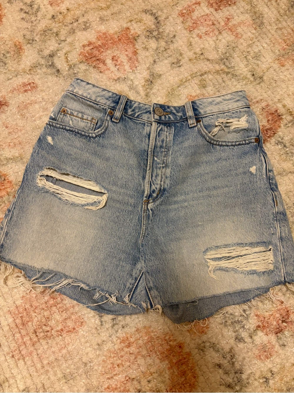 Garage - Classic High-Rise Distressed Denim Shorts - Light Blue